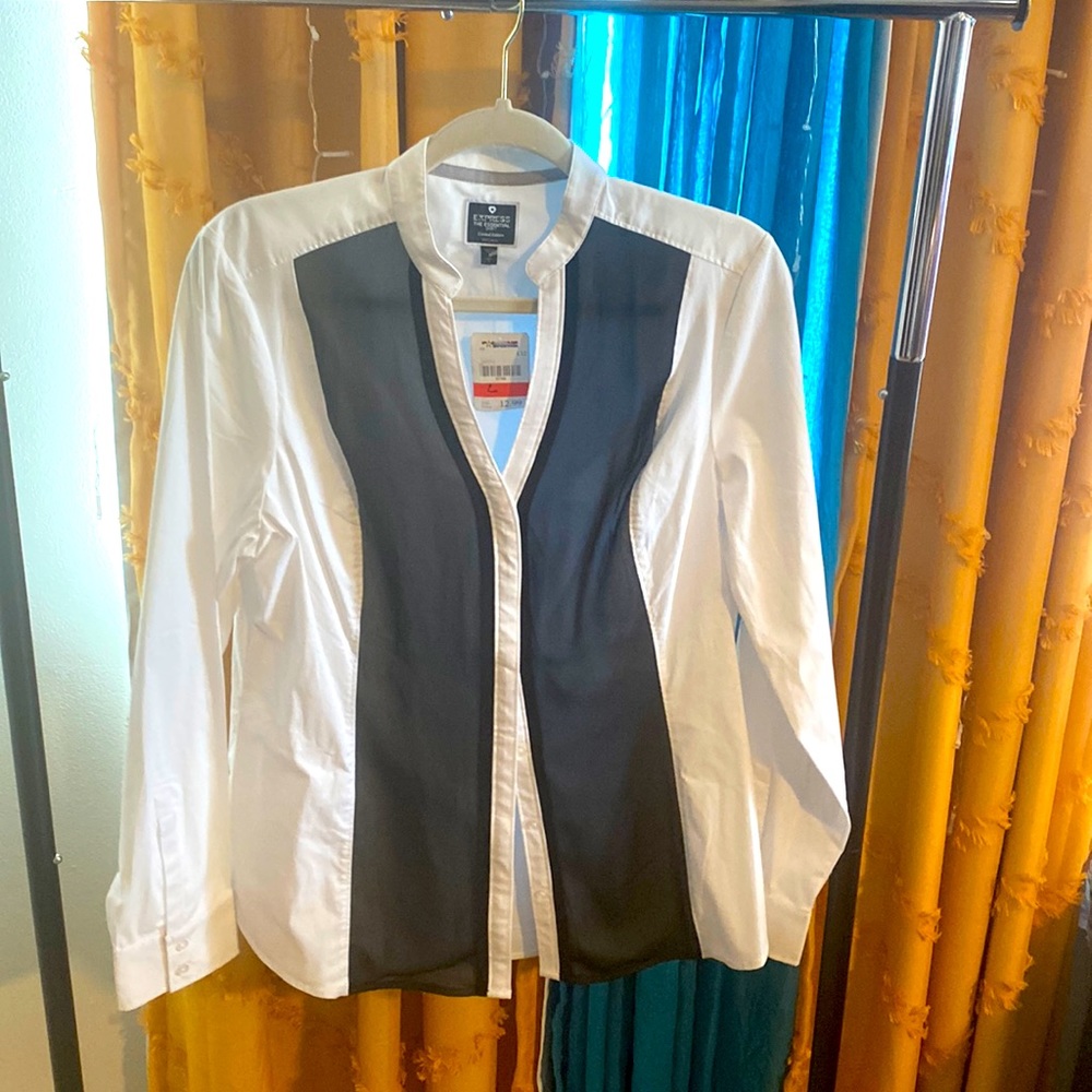 Still tagged, never worn! Black & white, long sleeve blouse